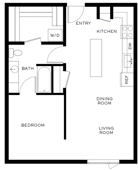 a floor plan of a house with a bedroom and a living room